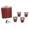 Duża Brązowa Piersiówka Pokryta Skórą 540 ml + 4 Kieliszki 80 ml + Lejek