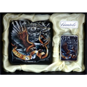 Zestaw Papierośnica + Zapalniczka Benzynowa z Orłem na Motorze na Prezent