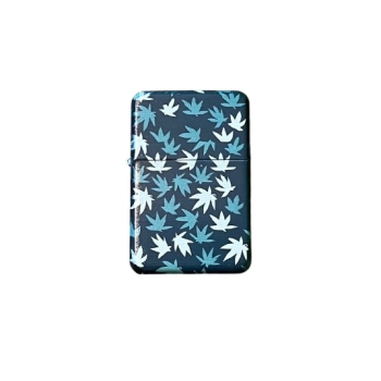 Ciemnogranatowa Zapalniczka Benzynowa z Zielonymi i Beżowymi Listkami