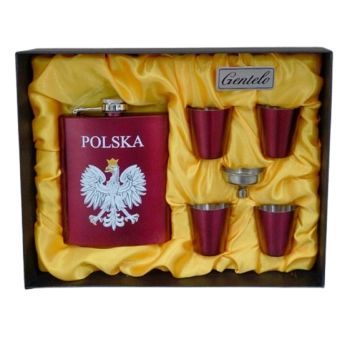 Czerwona Piersiówka z Kieliszkami i Lejkiem - Patriotyczny Zestaw