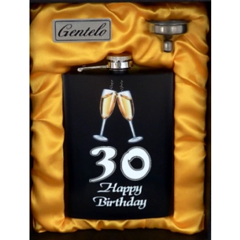 Czarna Piersiówka na Prezent z Okazji 30 Urodzin Upominek 'Happy Birthday'