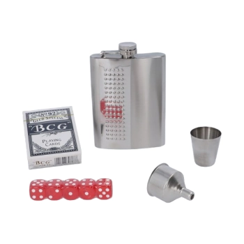 Zestaw Szachy + Piersiówka +Kieliszek + Lejek + Karty + Kości do Gry 6w1