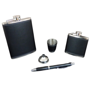 Zestaw Dwie Piersiówki z Brelokiem Kieliszkiem Lejkiem i Długopisem Gentelo