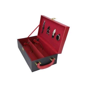 Walizka na Wino z Akcesoriami brązowa 2 Butelki Zestaw Prezentowy Box