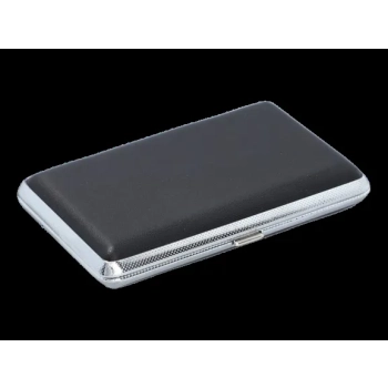 Czarna Metalowa Papierośnica Skórzana typu SLIM na Cienkie Papierosy