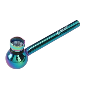 Cygarniczka Szklana Lufka z Czaszką i Metalowym Cybuchem Tęczowa 12 cm