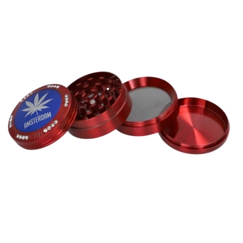 Grinder Młynek do Tytoniu „Amsterdam Blue” – czerwony rant z kryształkami