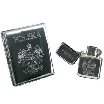 Zestaw Papierośnica + Zapalniczka z Grawerem Orła i Napisu Polska Gentelo