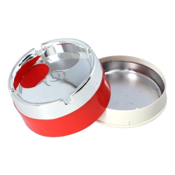 Popielniczka Przekręcana Obrotowa Zamykana Średnica 9 cm Czerwono-Srebrna