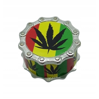 Młynek do Tytoniu Metalowy 3-częściowy w Stylu Reggae 4,5 cm Liść Marychy