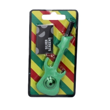 Fajka Fifka Lufka Metalowa w Kształcie Gitary 10,5 cm Zielona + 5 Sitek