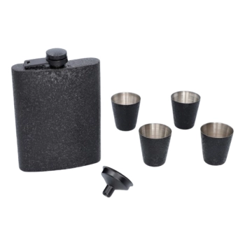 Zestaw Upominkowy Czarna Piersiówka 8 OZ z Czterema Kieliszkami na Prezent