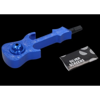 Fajka Fifka Lufka Metalowa w Kształcie Gitary 10,5 cm Niebieska + 5 Sitek