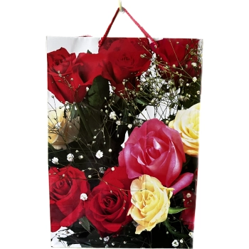 Elegancka Torebka Prezentowa z Kwiatowym Wzorem Czerwone Róże 45x32x9 cm