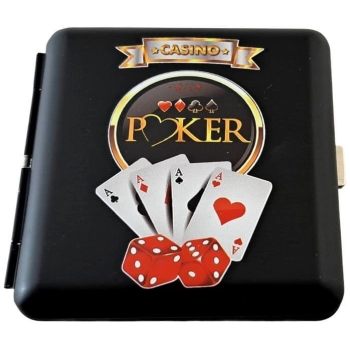 Papierośnica Metalowa w Stylu Pokerowym Kasyno z Nadrukiem Kart Kości