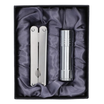 Srebrny Zestaw Prezentowy Latarka + Kombinerki w Czarnym Pudełku Gentelo