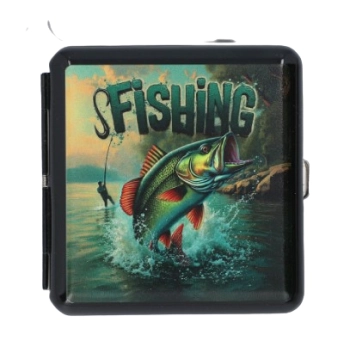 Metalowa Papierośnica z Nadrukiem Ryby i Dużego napisu FISHING na Prezent