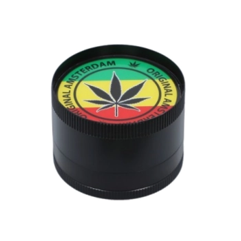 Grinder Młynek do Tytoniu „Original Amsterdam” – liść na tle barw rasta
