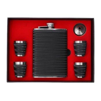 Zestaw Upominkowy Skórzana Piersiówka ok. 270 ml + 4 Kieliszki na Prezent