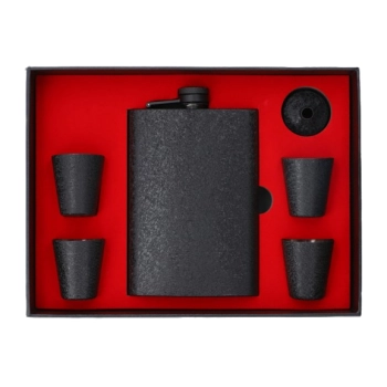 Zestaw Prezentowy Czarna Piersiówka ok. 240 ml + 4 Kieliszki na Prezent