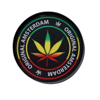 Grinder Młynek do Tytoniu „Original Amsterdam” – rasta liść na czarnym tle