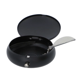 Czarna Kieszonkowa Popielniczka Mała Mobilna Okrągła Metalowa 5 x 1,5 cm