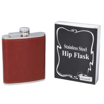 Piersiówka Stal Nierdzewna Obszyta Eko-Skórą Brązowa 6 OZ ok. 180ml Gentelo