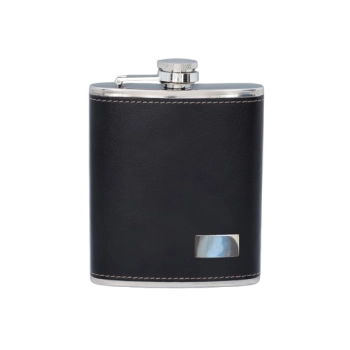 Piersiówka ze Stali Nierdzewnej Kieszonkowa Czarna Ekoskóra 8 OZ ok. 240 ml