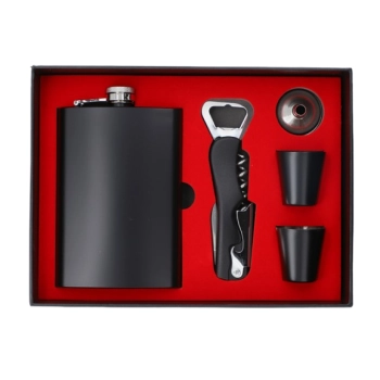 Czarna Piersiówka ok. 240 ml + 2 Kieliszki + Lejek w Prezentowym Pudełku