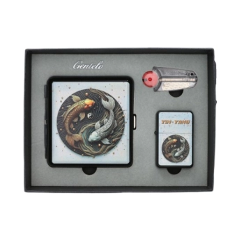 Zestaw Prezentowy Yin Yang Papierośnica + Zapalniczka + Kamienie i Knot