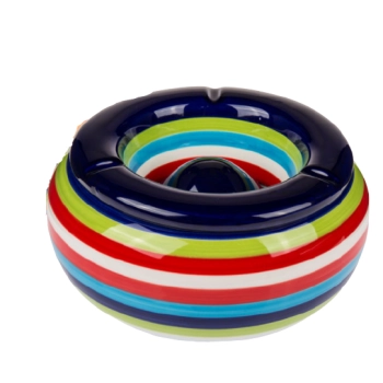 Duża Ceramiczna Popielniczka Kolorowa w Paski Dekoracyjna Dwuczęściowa 23cm