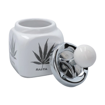 Biała Popielniczka W Stylu Rasta Z Nadrukiem Liścia Marihuany