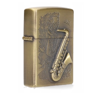 Złota Zapalniczka Benzynowa z Gotowym Grawerem Instrumentów Saksofon xTech