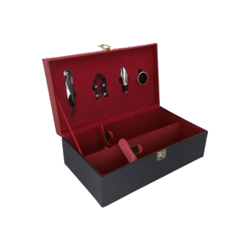 Walizka na Wino z Akcesoriami brązowa 2 Butelki Zestaw Prezentowy Box