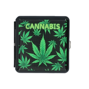 Metalowa Papierośnica z Nadrukiem Zielonych Liści Marihuany Cannabis