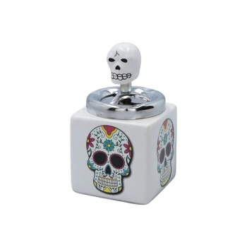 Popielniczka Ceramiczna typu SUGAR SKULL Zamykana Czacha z Czarnymi Oczami