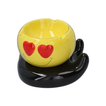 Żółta Ceramiczna Popielniczka Buźka Zakochana - Emoji z Oczami Serduszkami