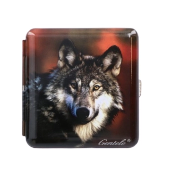 Metalowa Papierośnica z Gumkami -Wilk Gentelo, Czarna 9x9 cm