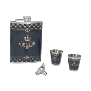 Piersiówka 8 OZ ok. 240 ml + Kieliszki VIP Club w Opakowaniu Prezentowym