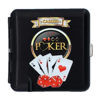 Papierośnica Metalowa w Stylu Pokerowym Kasyno z Nadrukiem Kart Kości