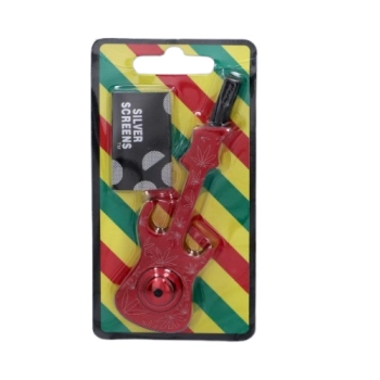 Fajka Fifka Lufka Metalowa w Kształcie Gitary 10,5 cm Czerwona + 5 Sitek