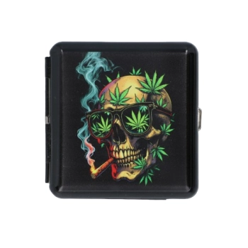 Metalowa Papierośnica z Nadrukiem Kolorowej Czaszki Palącej Blanta Gentelo