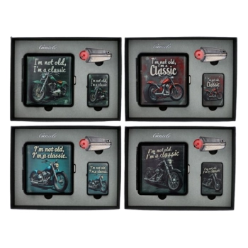 Zestaw Prezentowy Motoryzacja Papierośnica + Zapalniczka + Kamienie i Knot