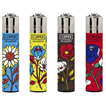 Zestaw 4 Zapalniczek Płomieniowych Krzesiwowych CLIPPER Fall Flowers