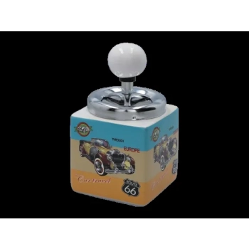 Popielniczka Ceramiczna Kwadratowa oldtimer „Car travel'' turkus/beżowy