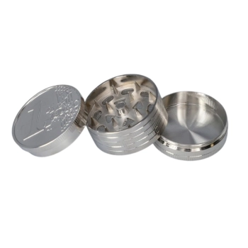 Młynek do Tytoniu Ziół Suszu CBD Grinder Crusher w Kształcie 1 euro Srebrny