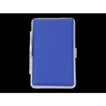 Niebieska Papierośnica Skórzana typu SLIM na Cienkie Papierosy Metalowa