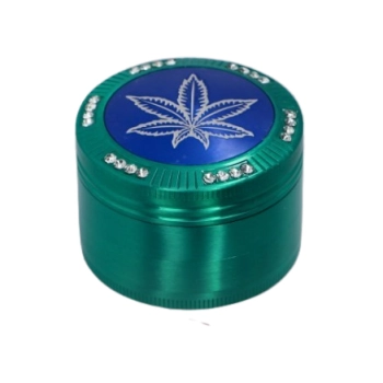 Grinder Młynek do Tytoniu „Green Rim” –zielony rant, liść na niebieskim tle