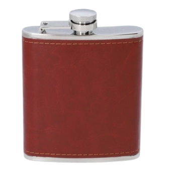 Piersiówka Stal Nierdzewna Obszyta Eko-Skórą Brązowa 7 OZ ok. 210 ml Gentelo