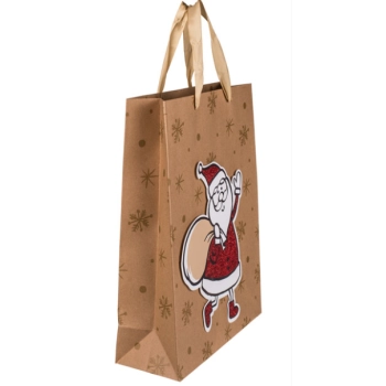 Torebka ozdobna na prezent z motywem Mikołaja 32x26x10 cm